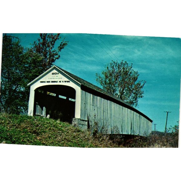Nevins Covered Bridge Postcard Travel Souvenir Unposted Parke County Indiana - Picture 1 of 2